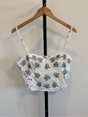 NWT Free People Wild Flowers Embroidered Bustier Top Blue Floral Boho Cottage Sm